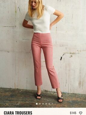 Sezane Red & White Gingham Cropped Trousers